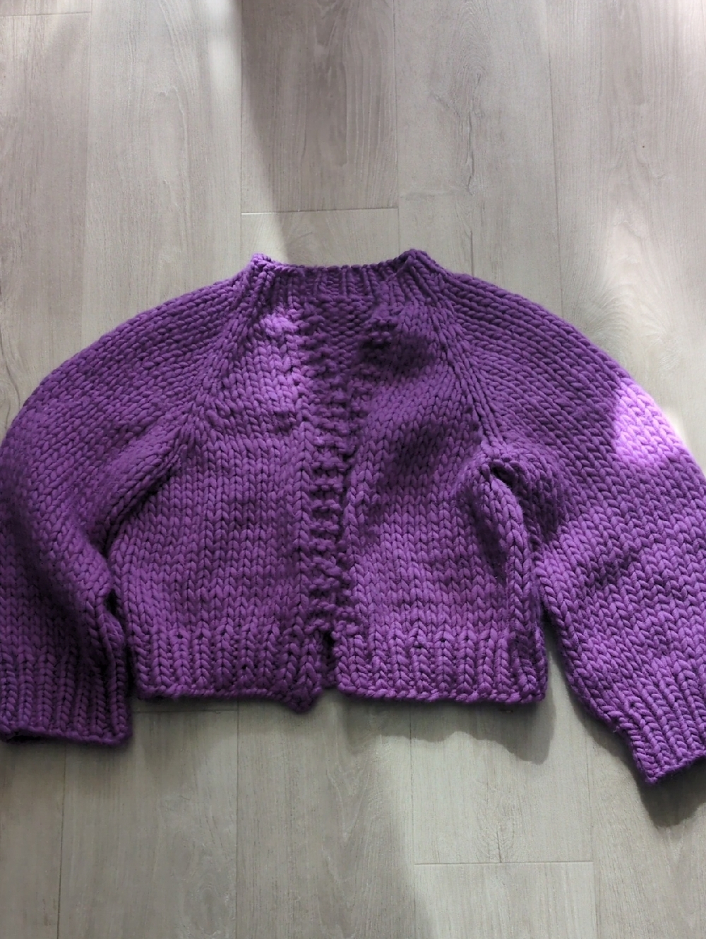 Purple Chunky Hand Knit Women's Sweater Cardigan